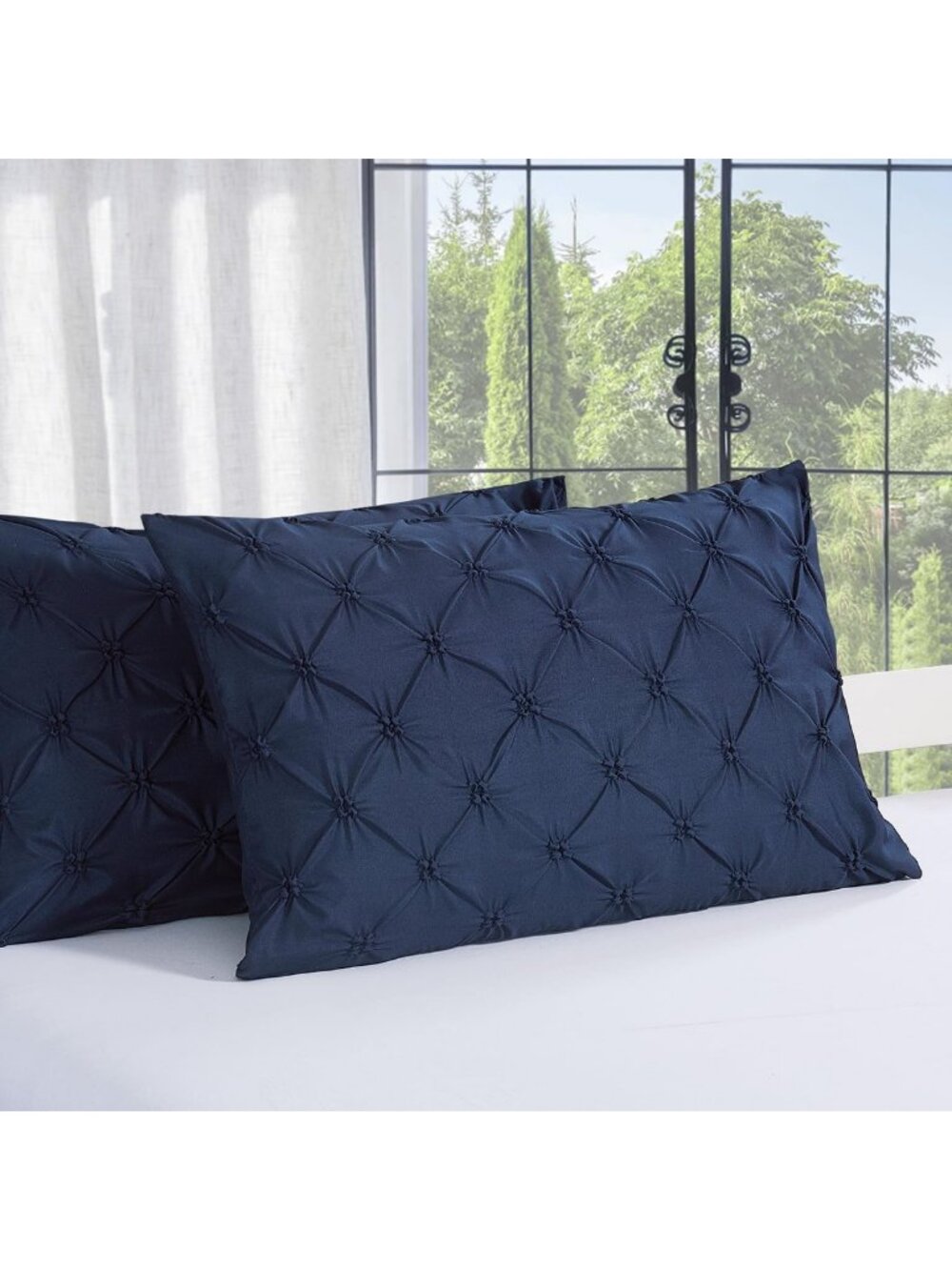 Set of 2 King Pillow Shams 20x36 - Luxurious Navy Blue Bedding Accent